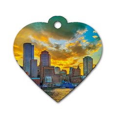 Boston Skyline Cityscape River Dog Tag Heart (two Sides) by Sarkoni