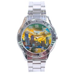 Boston Skyline Cityscape River Stainless Steel Analogue Watch by Sarkoni