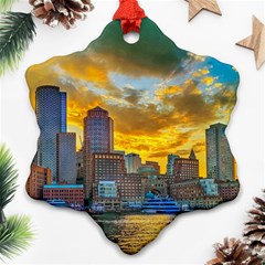 Boston Skyline Cityscape River Snowflake Ornament (two Sides) by Sarkoni