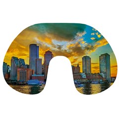 Boston Skyline Cityscape River Travel Neck Pillow by Sarkoni