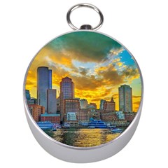 Boston Skyline Cityscape River Silver Compasses by Sarkoni