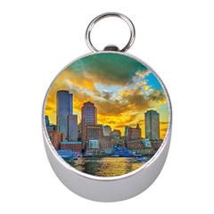 Boston Skyline Cityscape River Mini Silver Compasses by Sarkoni