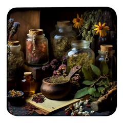 Apothecary Old Herbs Natural Square Glass Fridge Magnet (4 Pack) by Sarkoni