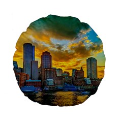 Boston Skyline Cityscape River Standard 15  Premium Flano Round Cushions by Sarkoni