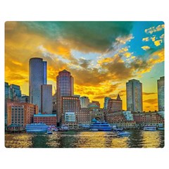 Boston Skyline Cityscape River Two Sides Premium Plush Fleece Blanket (medium) by Sarkoni