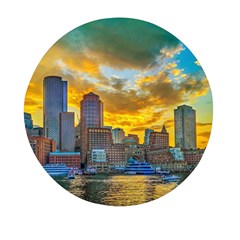 Boston Skyline Cityscape River Mini Round Pill Box by Sarkoni