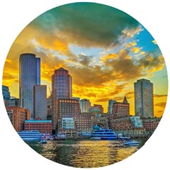 Boston Skyline Cityscape River Wooden Puzzle Round by Sarkoni