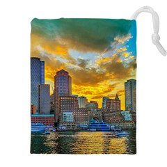 Boston Skyline Cityscape River Drawstring Pouch (4xl) by Sarkoni