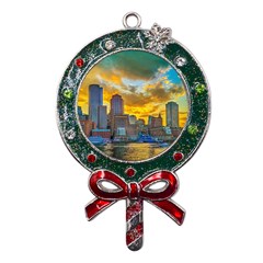 Boston Skyline Cityscape River Metal X mas Lollipop With Crystal Ornament by Sarkoni