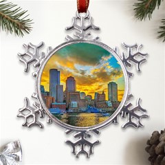 Boston Skyline Cityscape River Metal Large Snowflake Ornament by Sarkoni