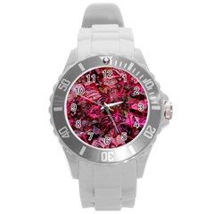 Red Leaves Plant Nature Leaves Round Plastic Sport Watch (l) by Sarkoni