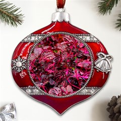 Red Leaves Plant Nature Leaves Metal Snowflake And Bell Red Ornament by Sarkoni