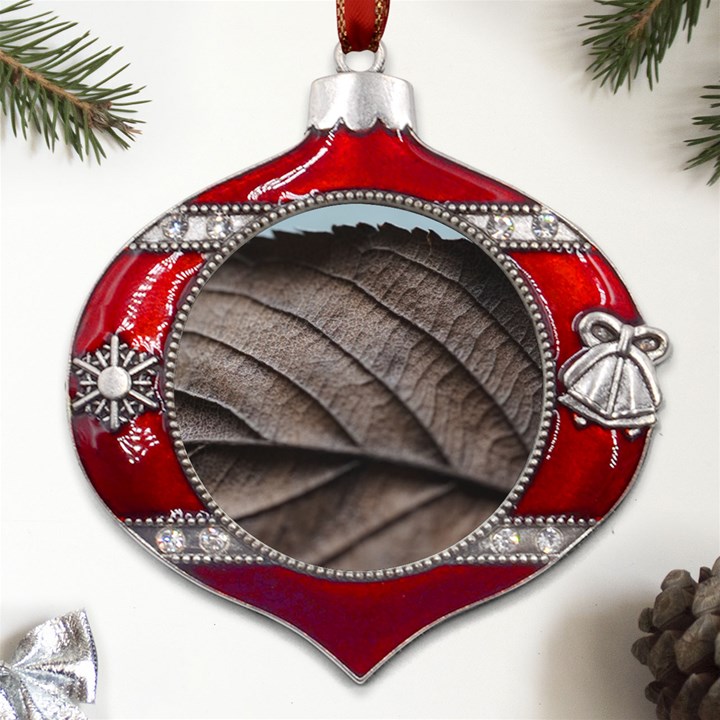 Leaf Veins Nerves Macro Closeup Metal Snowflake And Bell Red Ornament