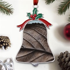 Leaf Veins Nerves Macro Closeup Metal Holly Leaf Bell Ornament by Amaryn4rt