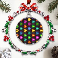 Pattern Background Colorful Design Metal X mas Wreath Ribbon Ornament by Amaryn4rt