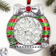 Pattern Motif Decor Metal X mas Ribbon With Red Crystal Round Ornament by Amaryn4rt