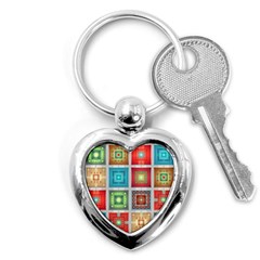 Tiles Pattern Background Colorful Key Chain (heart) by Amaryn4rt