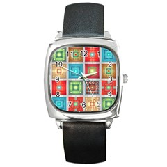 Tiles Pattern Background Colorful Square Metal Watch by Amaryn4rt