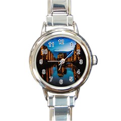 Hamburg City Blue Hour Night Round Italian Charm Watch by Amaryn4rt