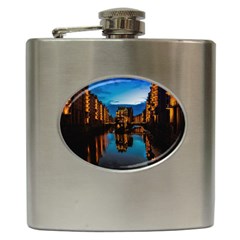 Hamburg City Blue Hour Night Hip Flask (6 Oz) by Amaryn4rt