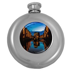 Hamburg City Blue Hour Night Round Hip Flask (5 Oz) by Amaryn4rt