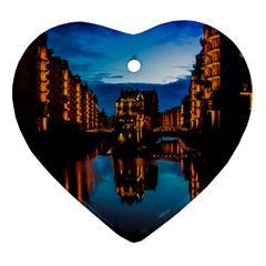 Hamburg City Blue Hour Night Heart Ornament (two Sides)