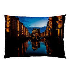 Hamburg City Blue Hour Night Pillow Case by Amaryn4rt