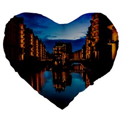 Hamburg City Blue Hour Night Large 19  Premium Heart Shape Cushions by Amaryn4rt