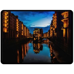 Hamburg City Blue Hour Night Two Sides Fleece Blanket (large) by Amaryn4rt