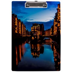 Hamburg City Blue Hour Night A4 Acrylic Clipboard by Amaryn4rt