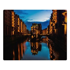 Hamburg City Blue Hour Night Premium Plush Fleece Blanket (large) by Amaryn4rt