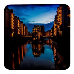 Hamburg City Blue Hour Night Square Glass Fridge Magnet (4 Pack) by Amaryn4rt