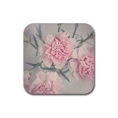 Cloves Flowers Pink Carnation Pink Rubber Coaster (square) by Amaryn4rt