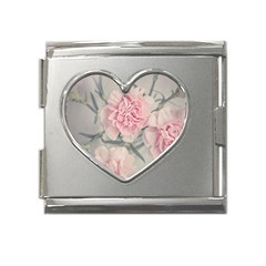 Cloves Flowers Pink Carnation Pink Mega Link Heart Italian Charm (18mm) by Amaryn4rt