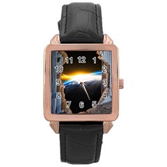 Door Breakthrough Door Sunburst Rose Gold Leather Watch  by Amaryn4rt