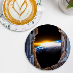 Door Breakthrough Door Sunburst Uv Print Round Tile Coaster by Amaryn4rt