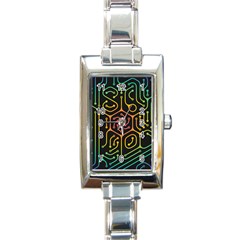 Circuit Hexagonal Geometric Pattern Background Pattern Rectangle Italian Charm Watch by Vaneshop