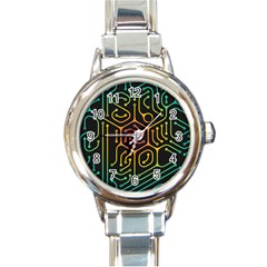 Circuit Hexagonal Geometric Pattern Background Pattern Round Italian Charm Watch