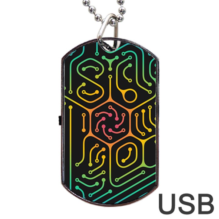 Circuit Hexagonal Geometric Pattern Background Pattern Dog Tag USB Flash (One Side)