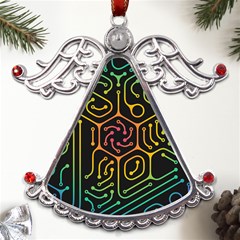 Circuit Hexagonal Geometric Pattern Background Pattern Metal Angel With Crystal Ornament