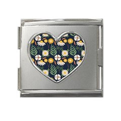 Flower Grey Pattern Floral Mega Link Heart Italian Charm (18mm) by Dutashop