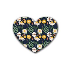 Flower Grey Pattern Floral Rubber Heart Coaster (4 Pack)