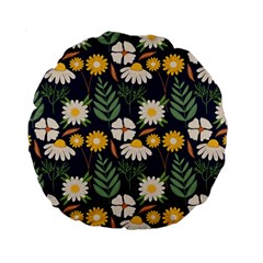 Flower Grey Pattern Floral Standard 15  Premium Round Cushions by Dutashop