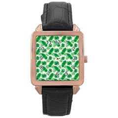 Tropical Leaf Pattern Rose Gold Leather Watch  by Dutashop