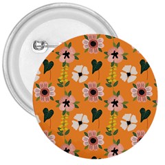 Flower Orange Pattern Floral 3  Buttons by Dutashop