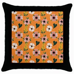 Flower Orange Pattern Floral Throw Pillow Case (black) by Dutashop