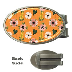 Flower Orange Pattern Floral Money Clips (oval)  by Dutashop