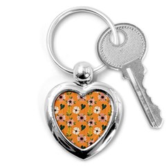 Flower Orange Pattern Floral Key Chain (heart) by Dutashop