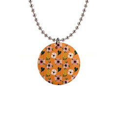 Flower Orange Pattern Floral 1  Button Necklace by Dutashop