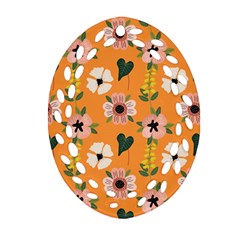 Flower Orange Pattern Floral Oval Filigree Ornament (two Sides)